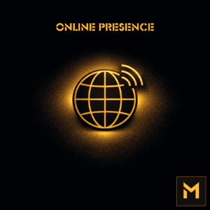 Gouden geometrisch wereldbol-icoon op een zwarte achtergrond met een zachte gouden achtergrondverlichting en de Motekx-favicon in de rechterbenedenhoek.